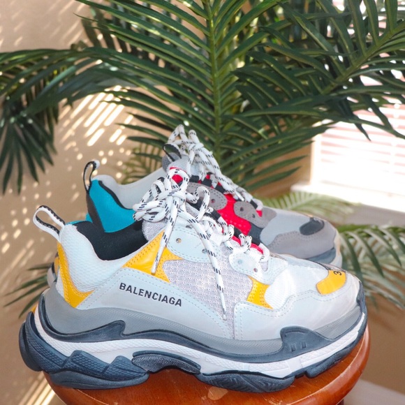 balenciaga triple s split white light grey yellow